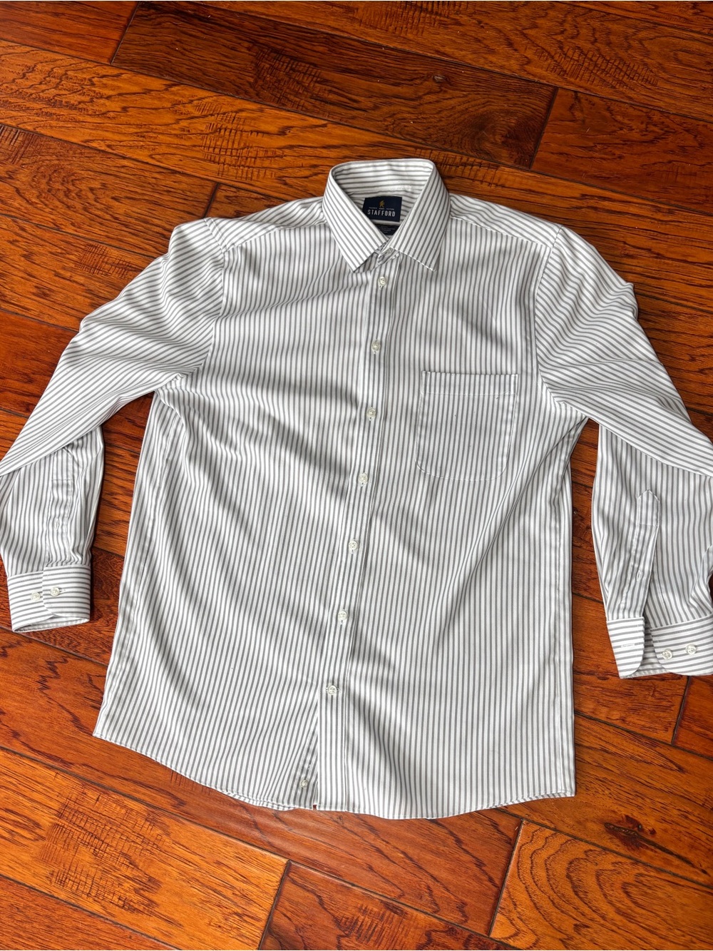 Stafford White Shirt with Gray Pinstripes - Classic Button-Down